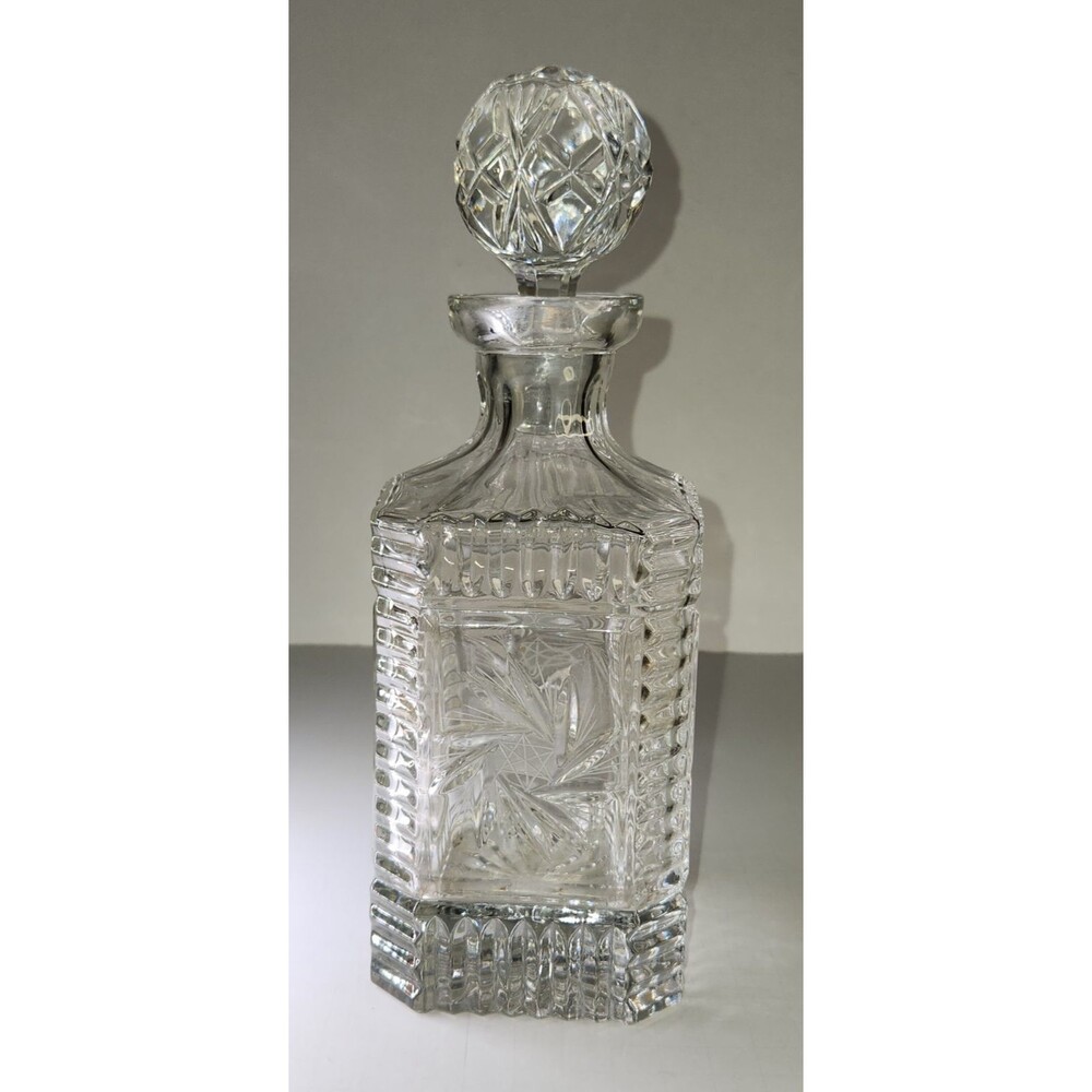 Decanter Lead Crystal Zajecar Yugoslavia Pinwheel / Star of David Cuts Vintage